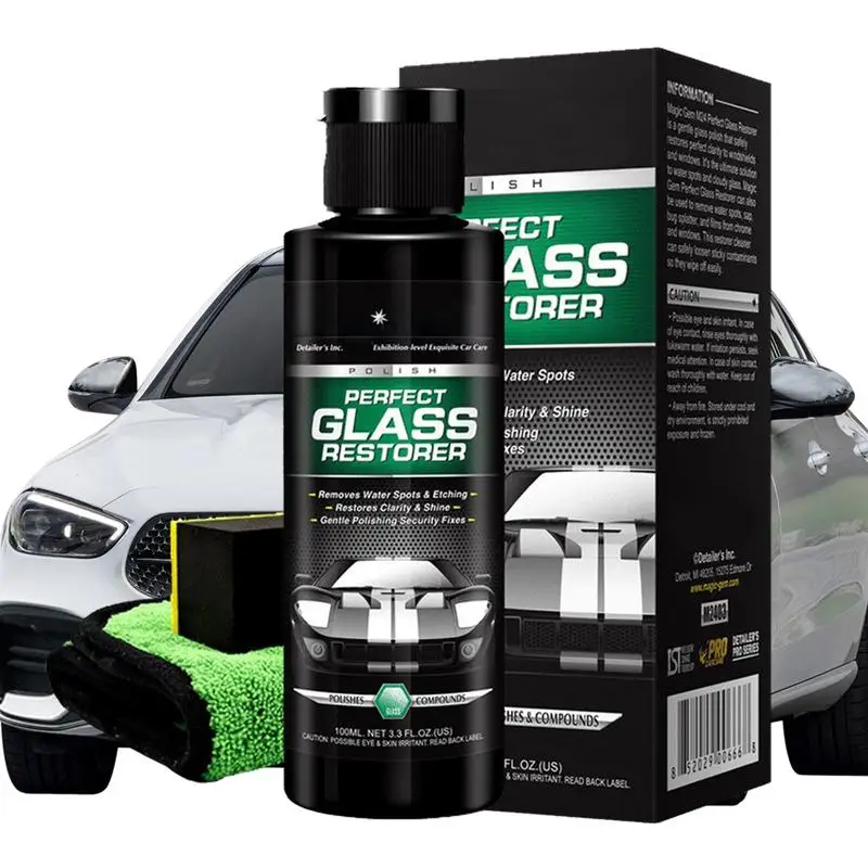 Glass Oil Film Remover 100ml Window Glass Cleaner Oil Film Remover With Sponges Anti-Rain Fog Oil Stain Powerful Car Supplies