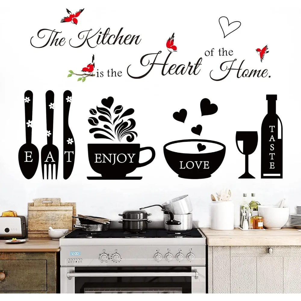 

Kitchen Wall Stickers Decals Decor Kitchen The Heart of The Home Wall Decor Quotes Sign Utensil Art Decorations for Home Dining