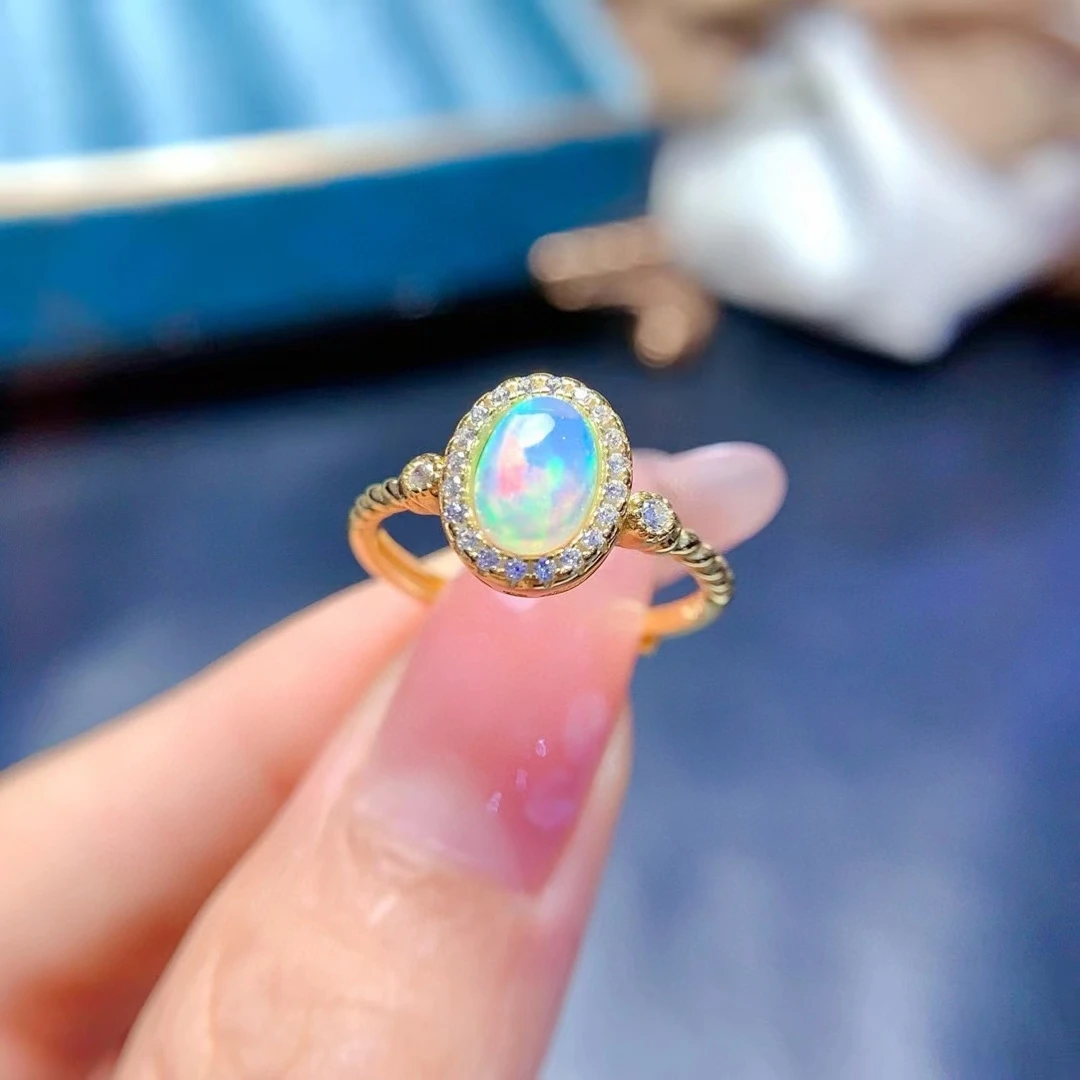 

Classic Design 925 Silver Opal Ring 5mm*7mm 0.5ct Natural Opal Jewelry 18K Gold Plated Gemstone Ring for Daily Wear