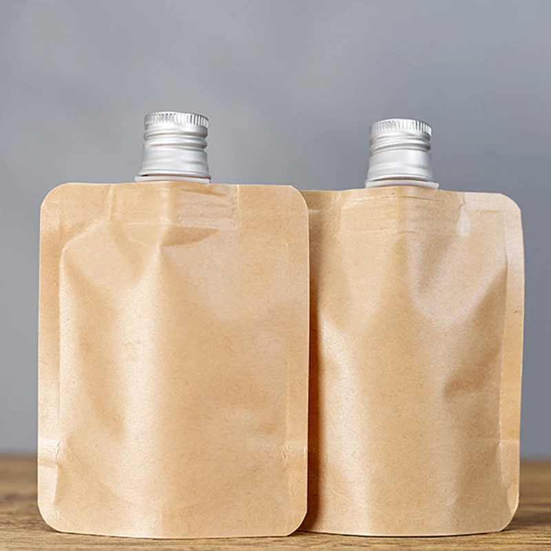 100pcs 50ml Environmentally Friendly Kraft Paper Spout Pouch Biodegradable Liquid Beverage Packaging Bags