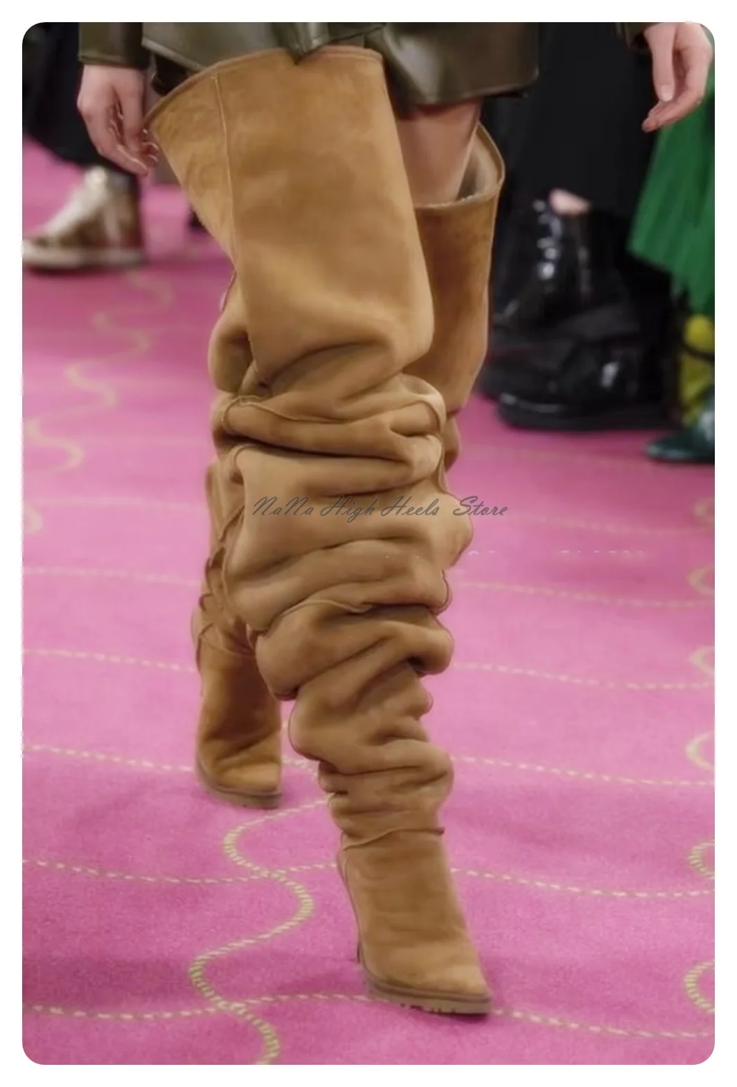 

Сексуальные стильные замшевые женские сапоги выше колена с открытым носком, модная женская обувь без шнуровки на высоком каблуке-шпильке большого размера