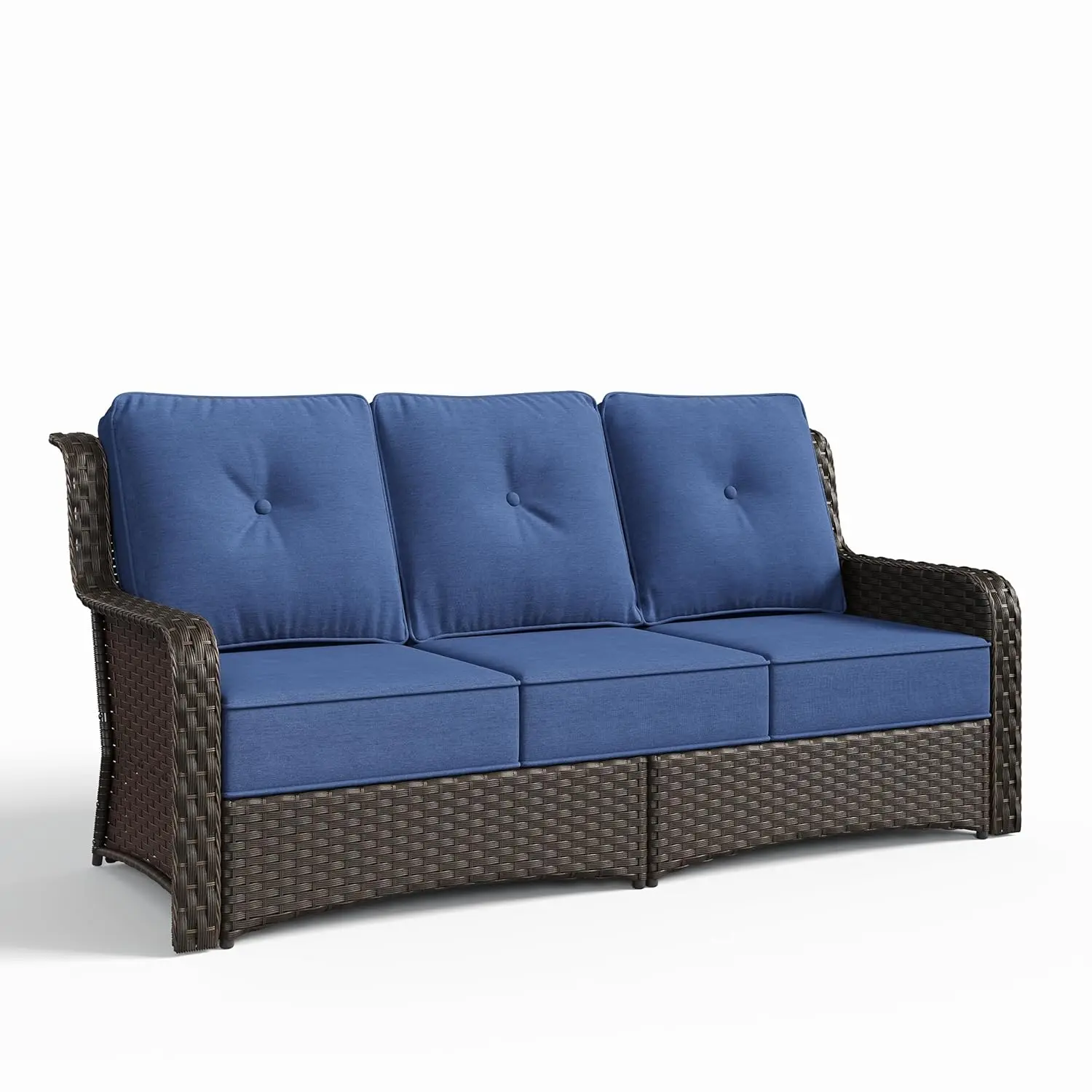 

3-Seat Patio Sofa High Back Wide Armrests 6-inch Cushions Yard Deck Poolside Customized