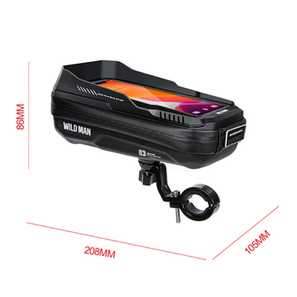 WILD MAN Handlebar Phone Holder Bag Touch Screen Mountain Bike Hard Shell Handlebar Bag Quick Release for MTB Bike Motorcycle