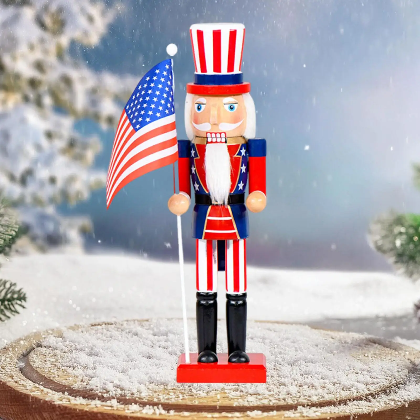 Wood Nutcracker Figurine Christmas Decoration Craft Height 14.57 inch Traditional Ornament for Holiday Scene Layout Bedroom