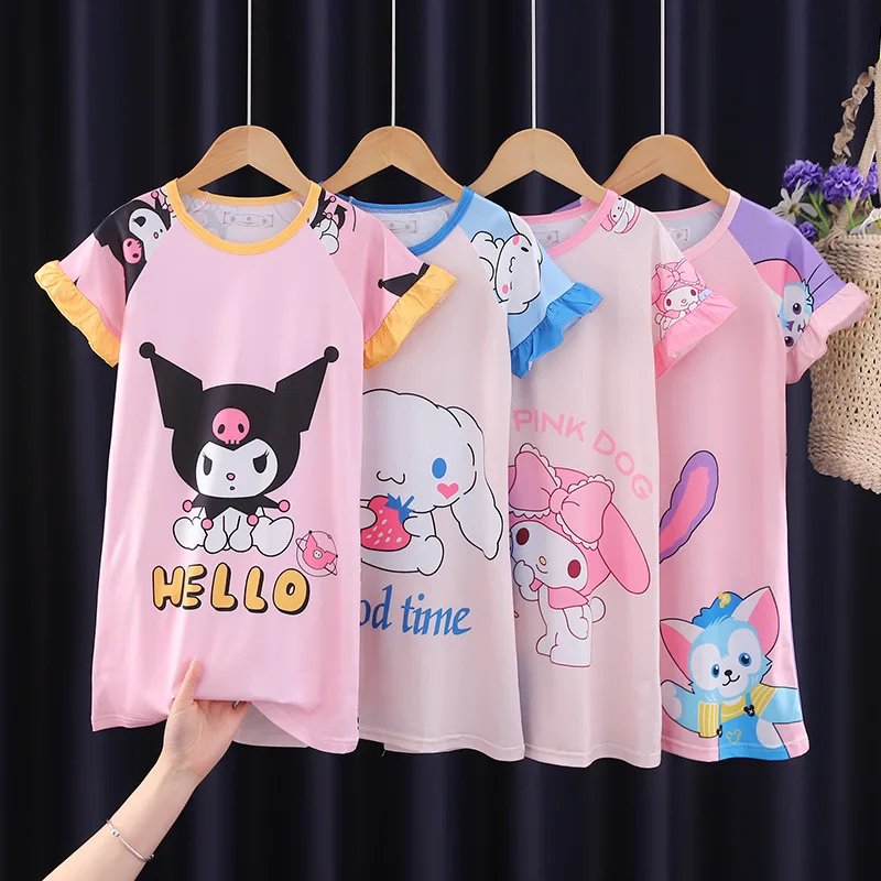 

Lovely Sanrio Nightgowns Kawaii Cartoon Cinnamoroll My Melody Kuromi Sleepwear Home Soft Comfortable Girl Pajamas Gift