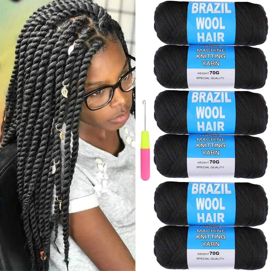 

Черная бразильская флисовая пряжа для плетения косичек, синтетические волосы для сенегальских кос, джамбо-кос, синтетические пряди для плетения.