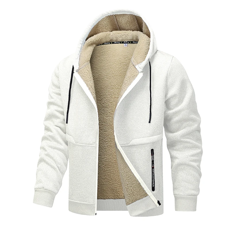 Winter Men's Fleece Hooded Jacket Thicken Cardigan Hoodie Casual Sportswear Outwear Male Solid Warm Casual Coat Windproof Jacket