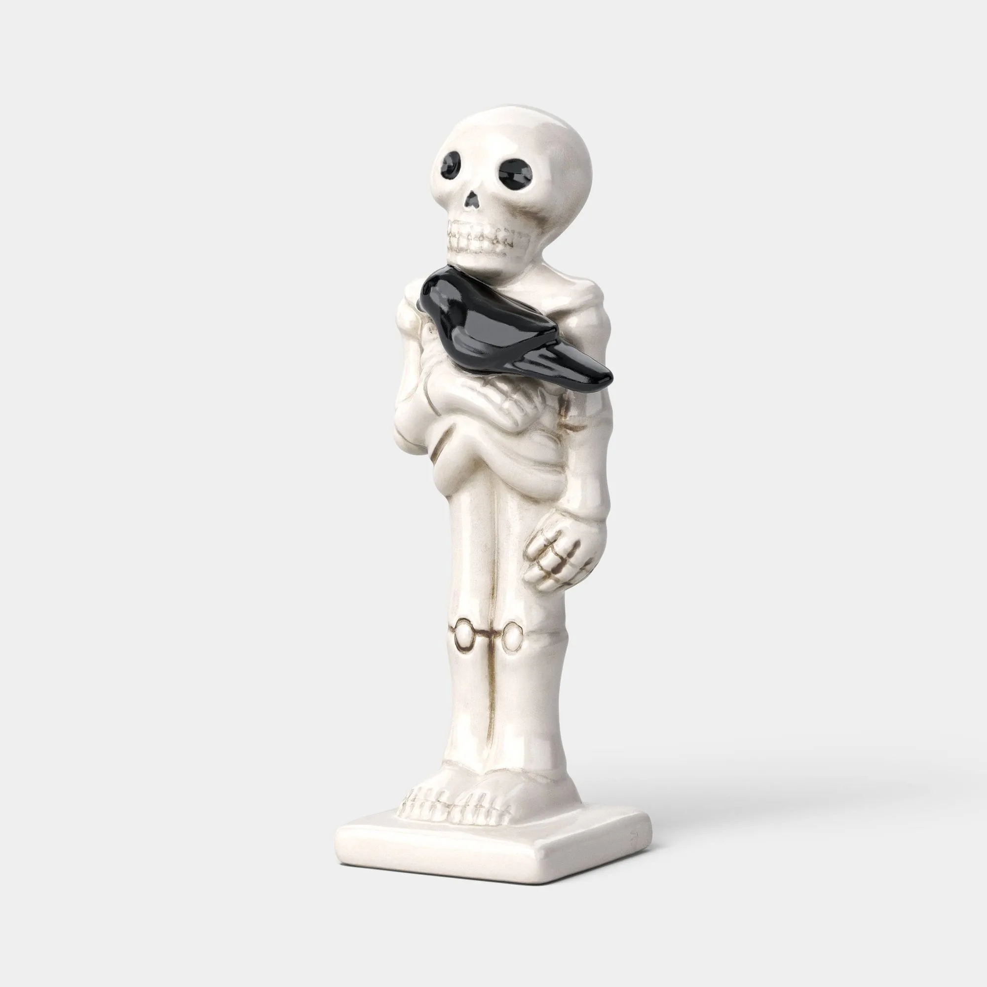 Ceramic Skeleton Figurine Halloween Tabletop Decor, Spooky White Accent For Mantel Shelf Party Display view 3