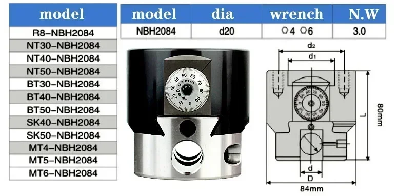 Boring Head NBH2084 Set NBH BT30 BT40 BT50 NT30 NT40 NT50 R8 Bar Boring Tool Set NBH2084 Boring Cutter - Image 5