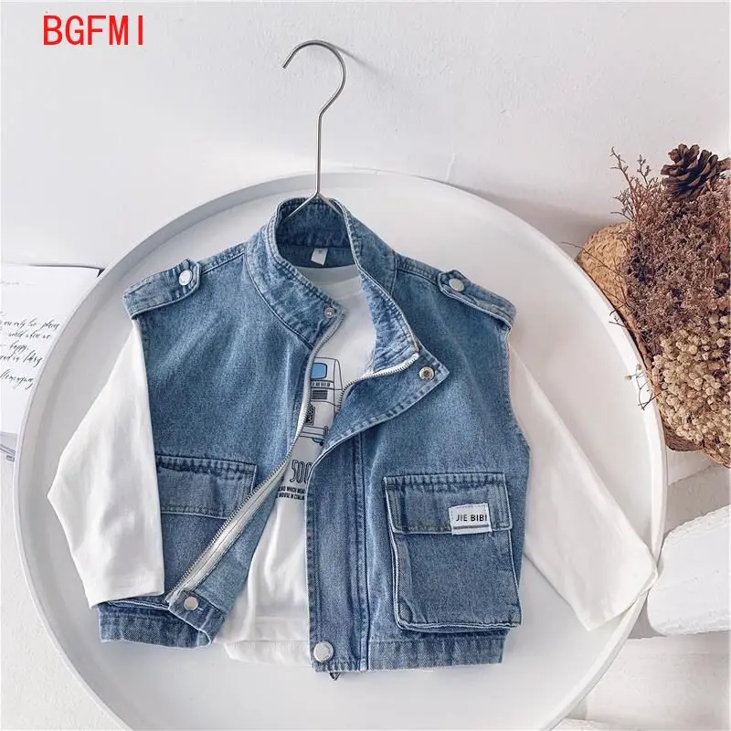 

Новая весенне-осенняя коллекция жилетов для мальчиков, свободный универсальный жилет на молнии, модный джинсовый жилет, повседневное пальто без рукавов, От 1 до 10 лет