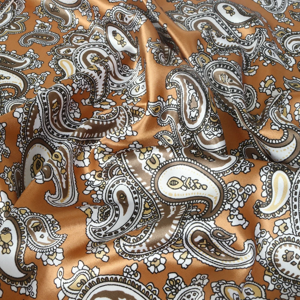 Vintage Gold Paisley Silk Head/Hair Scarf Women Fashion Band Ties Hand Kerchief Foulard Femme Luxe Marque Hijab 90X90CM