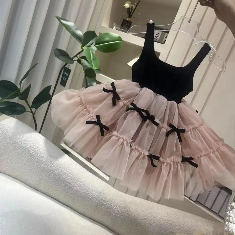 2025 New Summer Sleeveless Lace tutu Ball Gowns 9M-4 Yrs Baby Girls Cute Bow Princess Dress Party Dresses 1st Birthday Dress