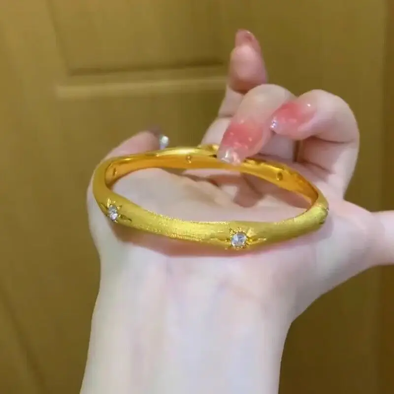Pryna Jewelry   24K real gold French light luxury octet star silk loop au9999 bracelet set with diamond court style in the middl