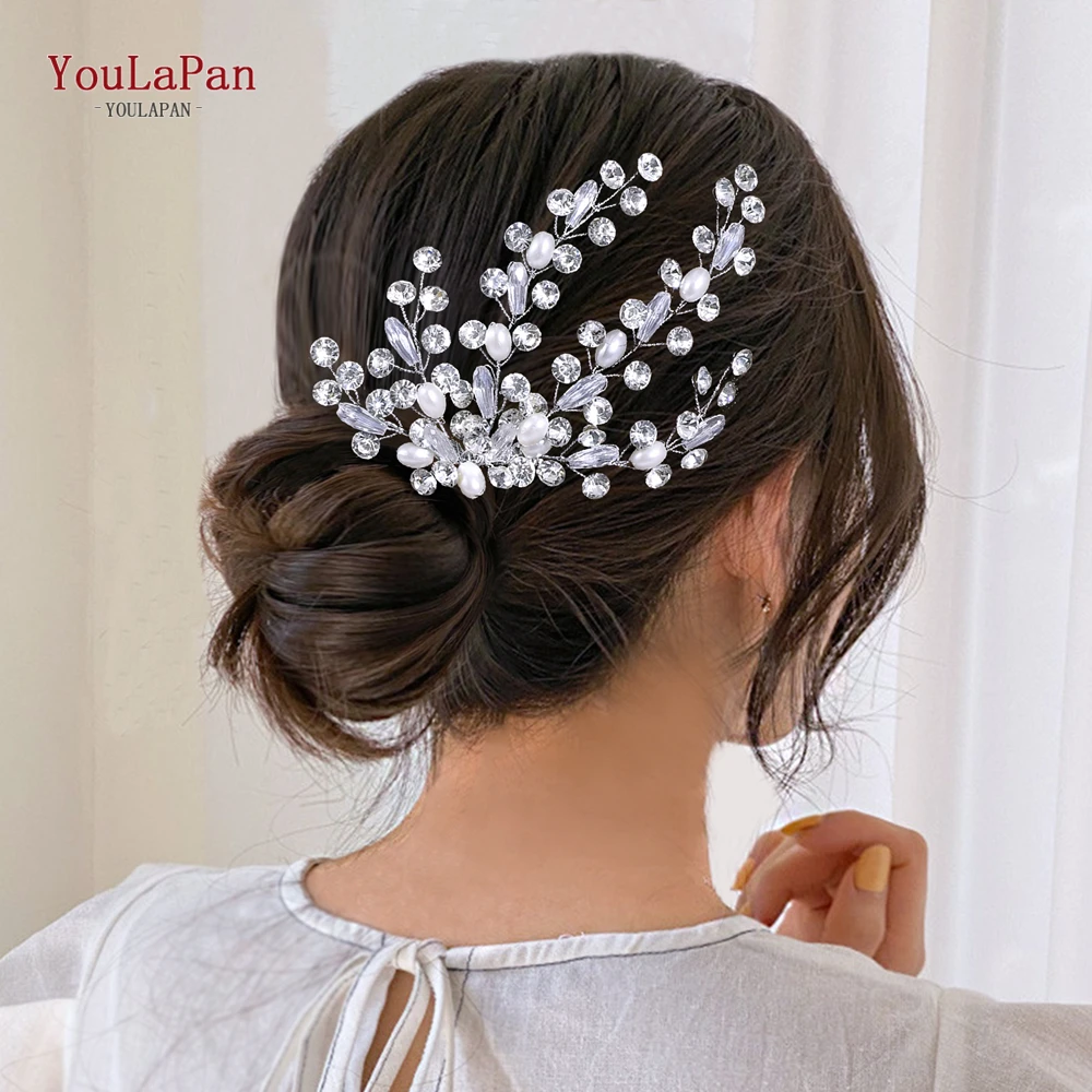 YouLaPan Silver Color Rhinestone Hair Comb Bride Pearl Crystal Headband Handmade Wedding Hair Accessories Party Headwear HP793