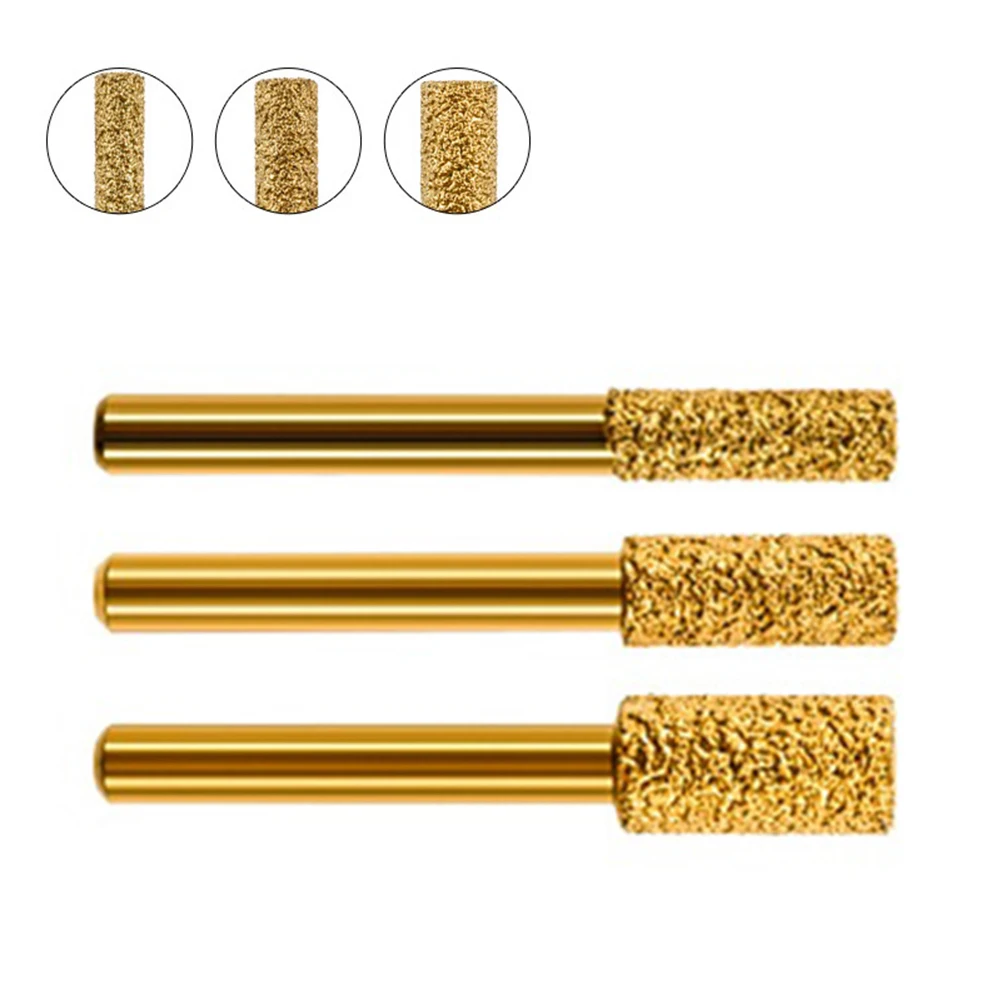 3Pcs Vacuum Brazed Diamond-Burring Head Grinding Bit Cylinder Type Filing Tools For Stone Polishing Rotary Tools Accessories
