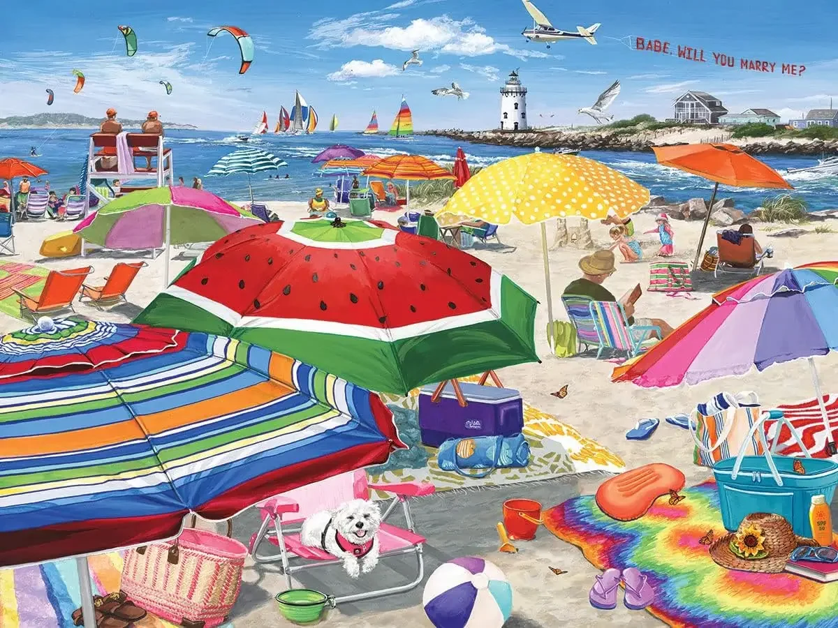 

300/500/1000 Pieces Wooden Jigsaw Puzzle Beach Umbrellas Relaxation Therapy Gift for Stressed Adults and Elderly Parents