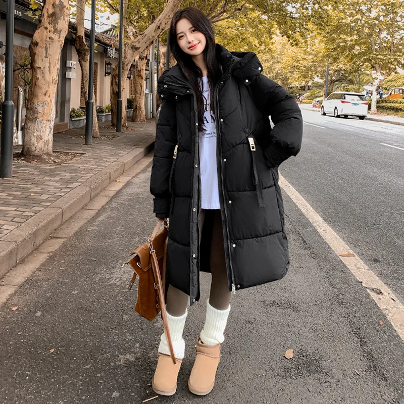 Mid Length Coats Parkas Women Hooded Zipper Jackets Stand Collar Coat Thick Warm Work Y2k Streetwear Jacket Autumn Winter