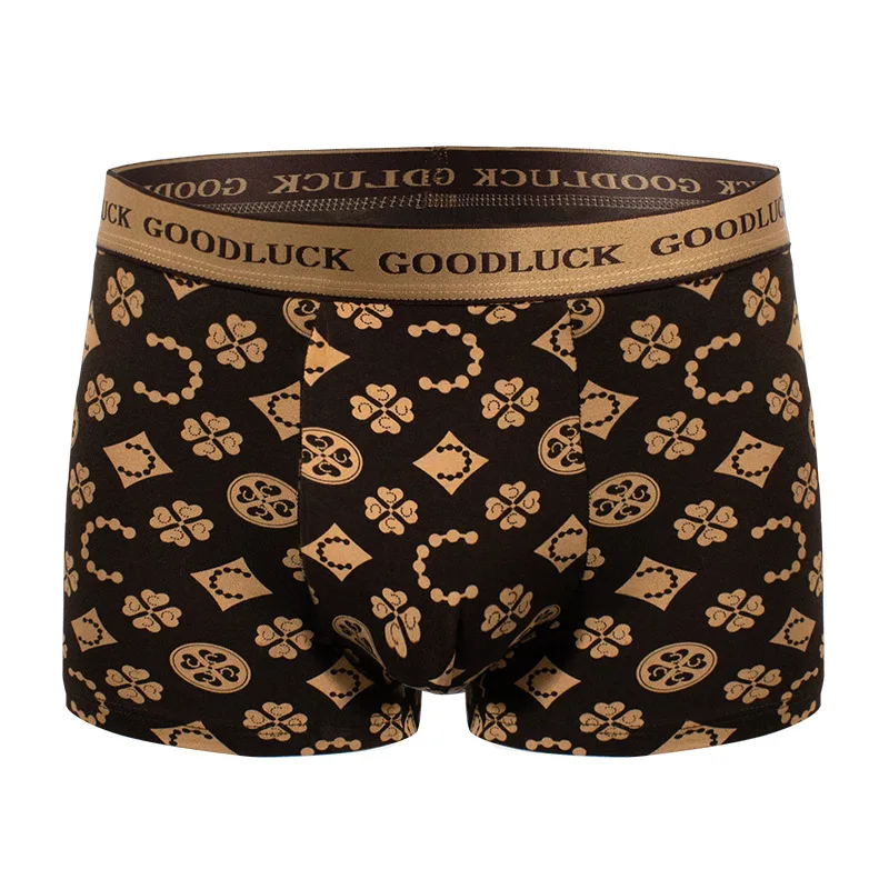 

Men's Underwear Cotton Antibacterial Boxers Mid Waist Printed Flat Corner Underpants Comfortable Hip Lifting Sports Shorts