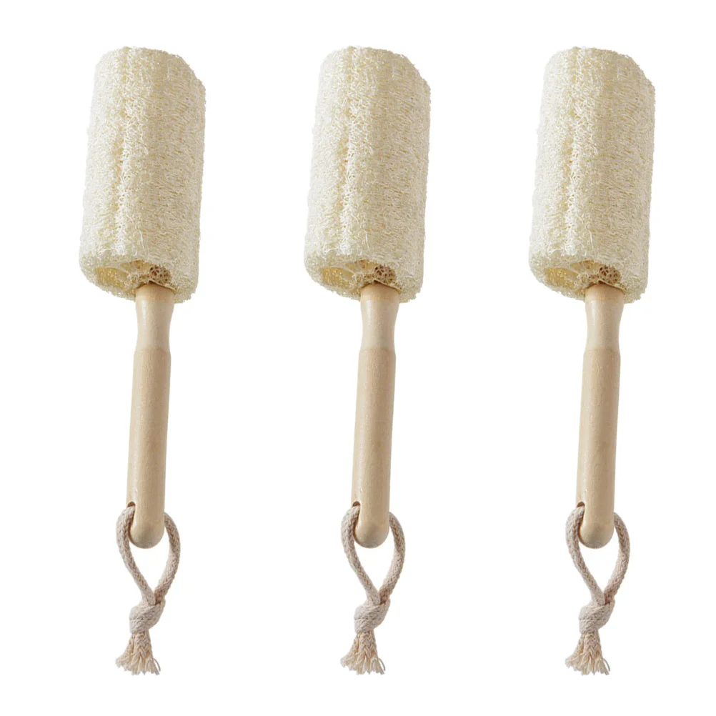 

3Pcs Home Cup Brushes Wooden Handle Loofah Cleaning Tool Thorough Wall Mountable Storage Suitable All Cup Types Bottle