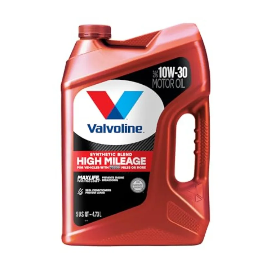 High Mileage with MaxLife Technology 10W30 Synthetic Blend Motor Oil 5 Quart for Extended Engine Protection and Improved Fuel E