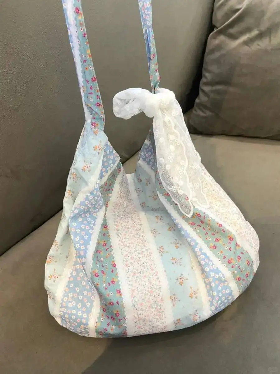Bloom Fairycore Floral Large Capacity Handbag Purse Women Summer Portable Canvas Shoulder Bags Ladies Casual Shopping Bag Chic