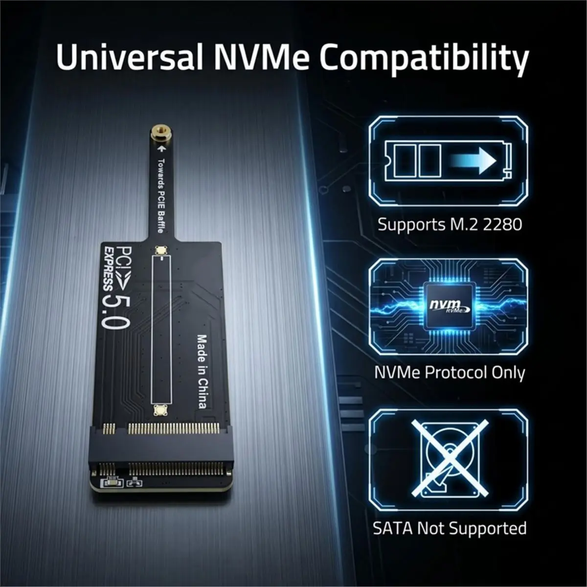 AU47-PCIe 5.0 X1 to NVMe Adapter Card 64Gbps Gen5 Ready, 90° Horizontal Insertion, Double Speed Riser for 2280 NVMe SSD