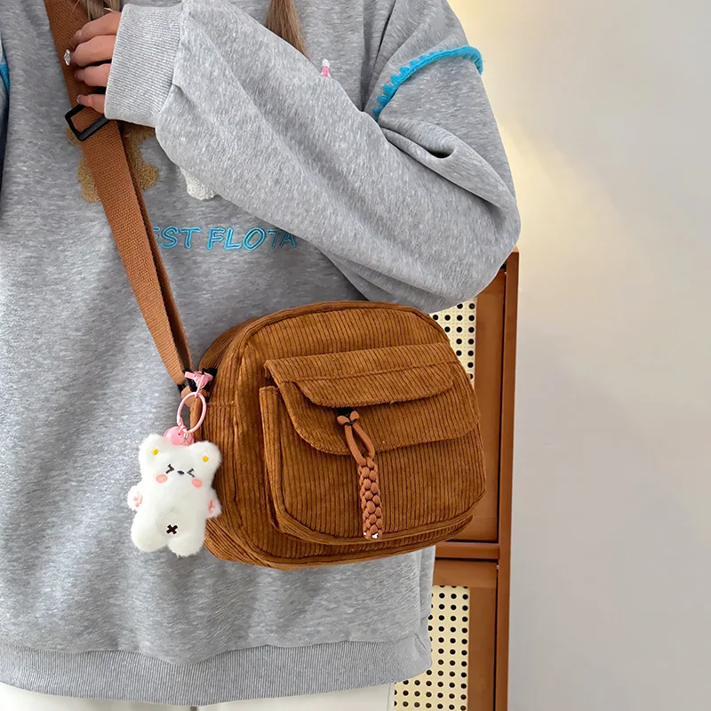 

Corduroy Women's Small Shoulder Bag Teenager Girl Crossbody Bag Bolsa Cute Tote Student Street Korean Harajuku Messenger Bags