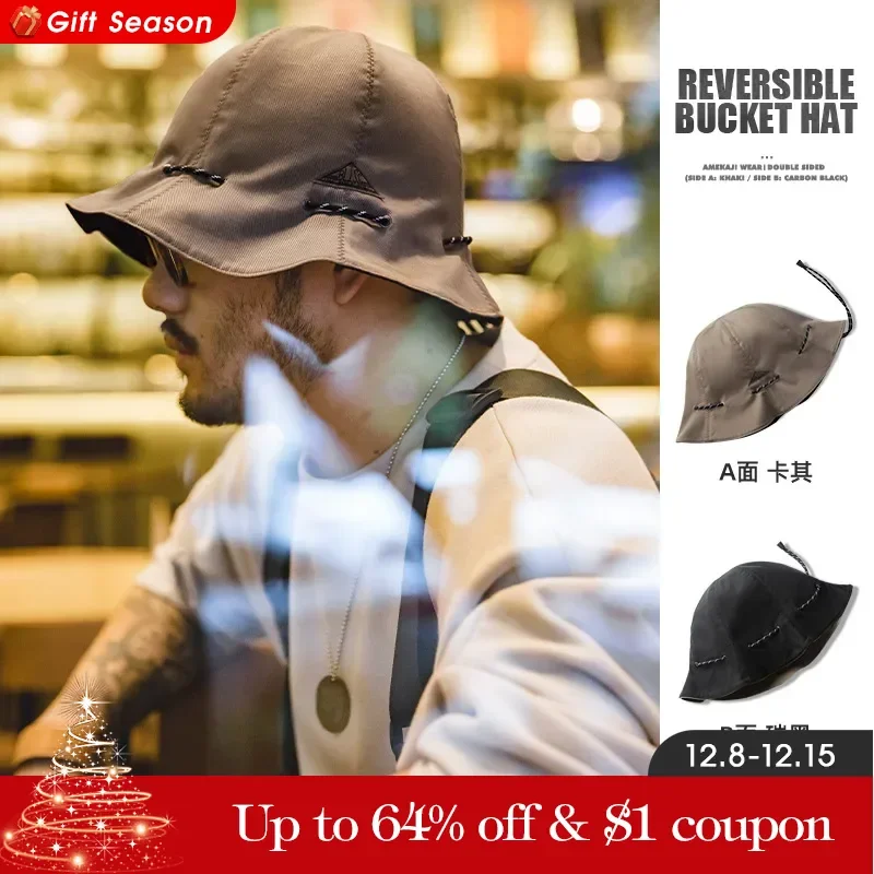 Maden cappello da pesca regolabile Unisex solido cappello a due lati borsa portatile berretto con protezione solare a doppio uso stampa