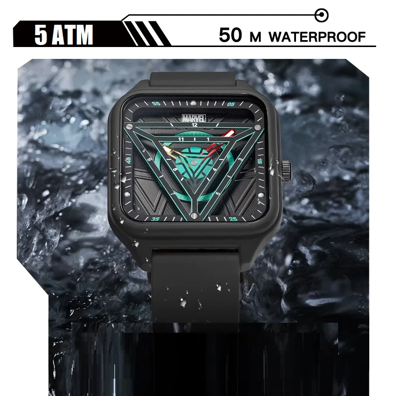 Imagem -05 - Marvel Homem de Ferro Retângulo Relógio de Quartzo Masculino Avengers Arc Reactor Dial Relógio Casual Masculino Vidro Revestido