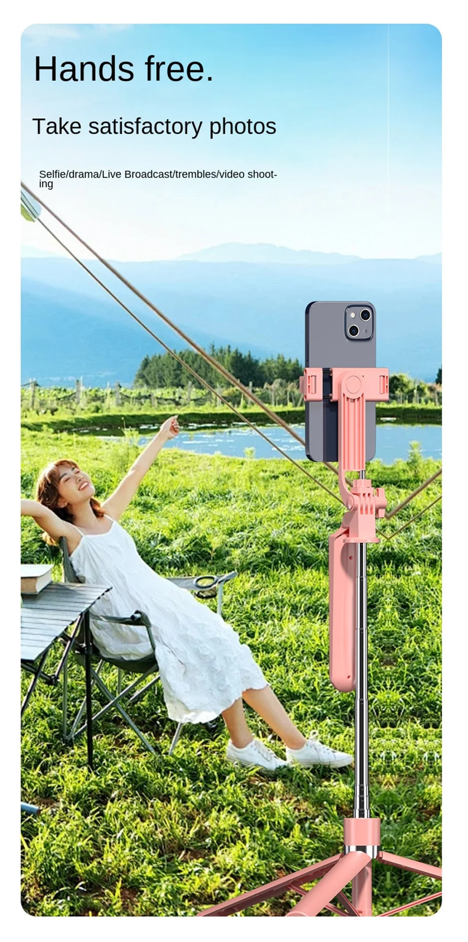 Roreta 360° Rotation 1.7M Selfie Stick Wireless Stand with Light Bluetooth Remote Extendable Tripod for iPhone Live Streaming