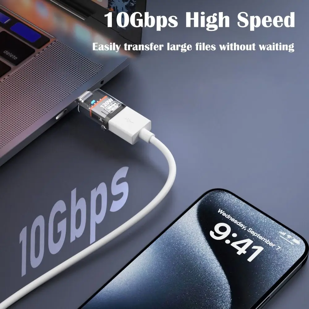 10Gbps Type-C إلى USB-A محول PD 120 واط مؤشر ضوء USB-C موسع شحن سريع ذكر إلى أنثى OTG محول HDD