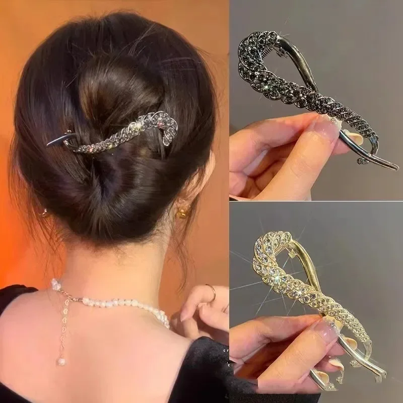 Luxury Metal Crystal Hair Claws Clips for Women Girl Solid Color Banana Hairpin Glitter Rhinestone Ponytail Holder Barrettes