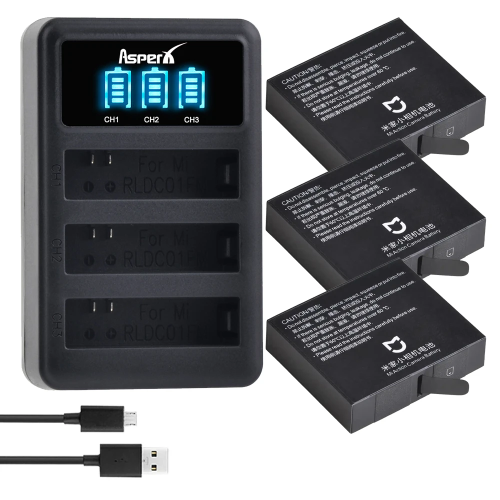

1450mAh Li-ion Battery Batteries + LED Charger for Xiaomi MiJia 4k Sports Action Camera, Xiaomi RLDC01FM Bateria