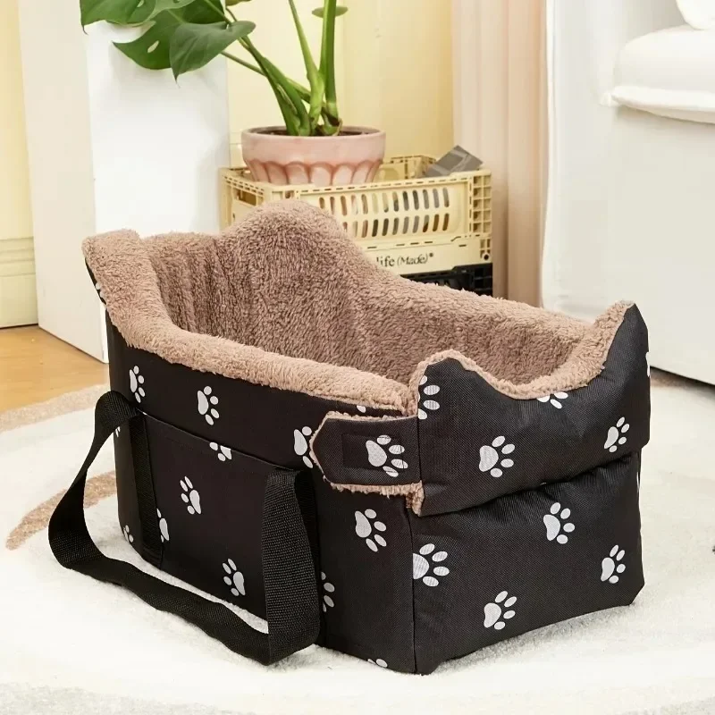 

Car Carrier Center Console Dog Car Seat Portable Pet Safety Seat for Small Dogs Cats Pet Bed with Paw Print Design