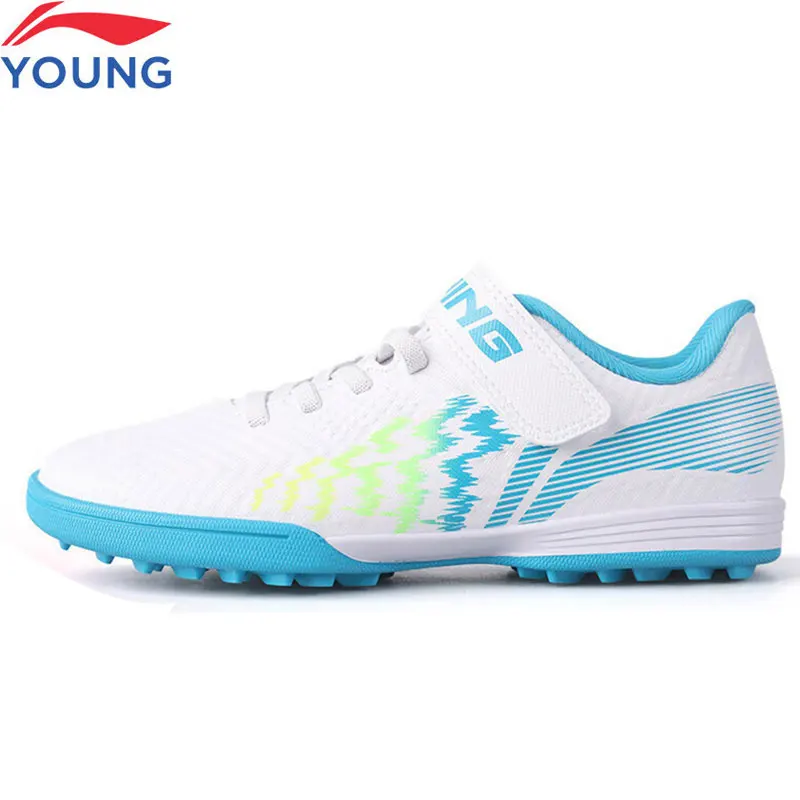 Li-Ning Kids TF Soccer Shoes Hook & Loop Breathable Football Shoes LiNing Child Wearable Snti-slip Sports Sneakers YKGU008