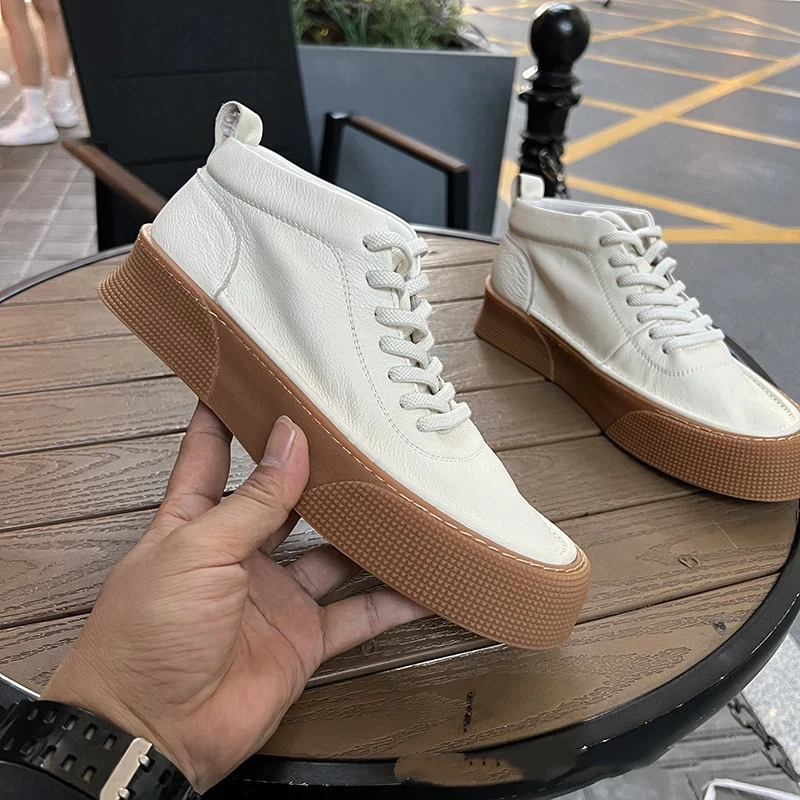 YETTIES Men's Autumn Winter Combat Boots, European Style Washed Distressed Soft Leather with Thermal Lining, High Top & Vintage