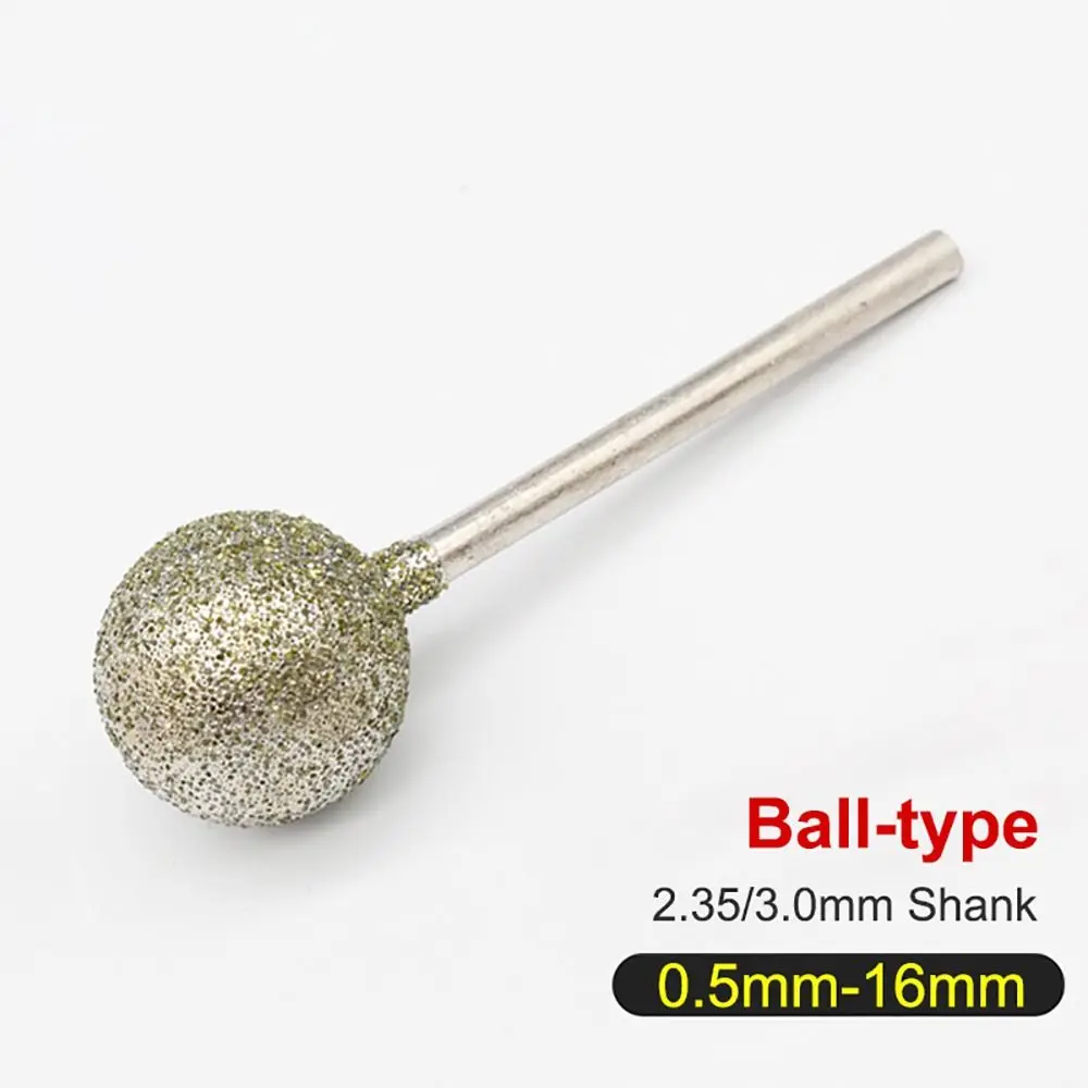 5 szt. Precyzyjne diamentowe głowice szlifierskie do rzeźbienia, trzpień 2,35 mm, 0,5 mm-8 mm, części do elektrycznej szlifierki, okrągłe narzędzie do rzeźbienia