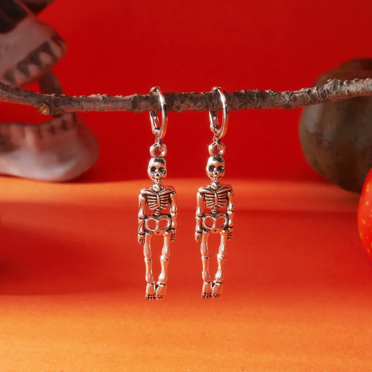 Punk Halloween Ohrringe Vintage Silber Farbe Metall Skeleton Schädel Anhänger Gothic Retro Schmuck Für Frauen Männer Party Zubehör