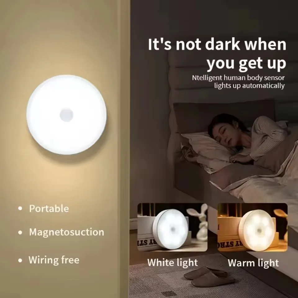 USB Rechargeable LED Night Light with Switch, Motion Sensor Magnetic Wireless Lamp, Warm White No Flicker for Closet Bed Cabinet view 3
