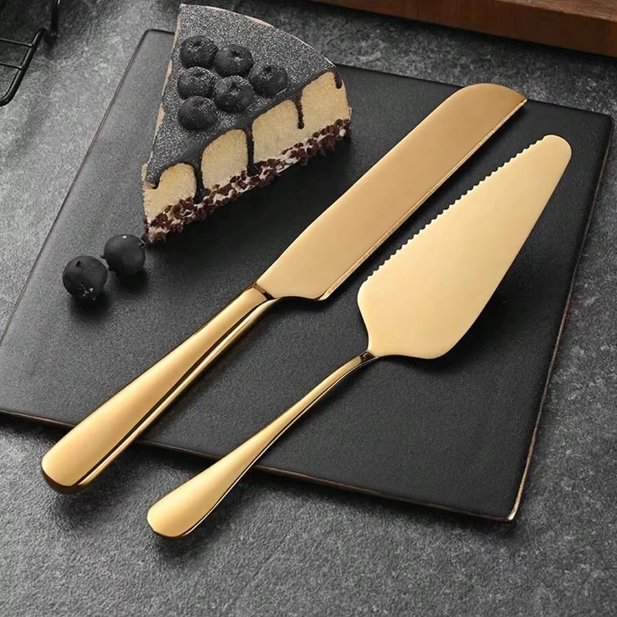 2Pcs Edelstahl Kuchen Schneiden Messer Schaufel Besteck Set Kuchen Pizza Dessert Spachtel Geschirr Hochzeit Geburtstag Party Liefert