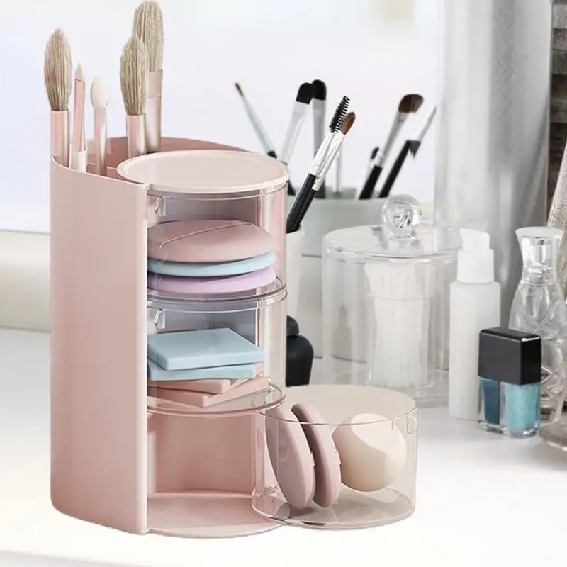 Make Up Case Drawer Makeup Puff Holder Cosmetic Container Makeup Brush Holder Racks Dust Proof Cosmetic Holder Rotatable rack