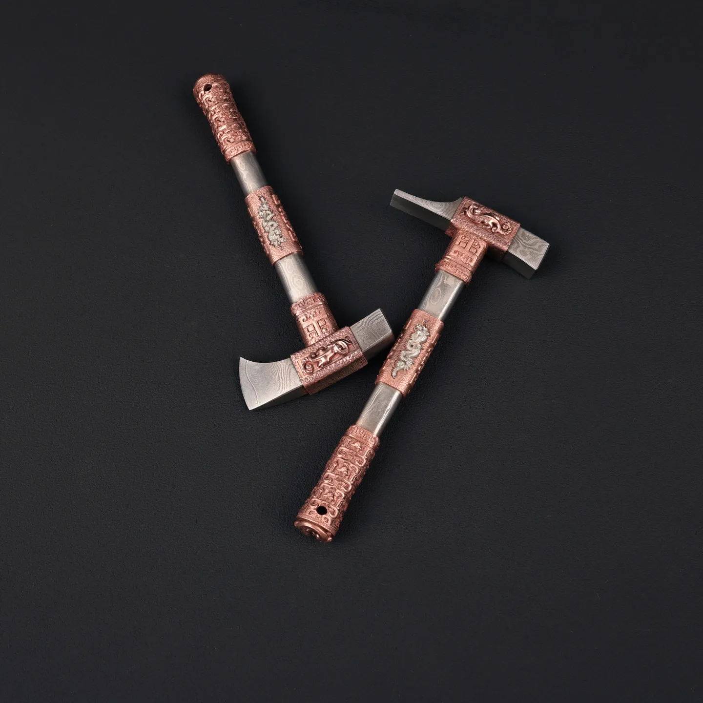 Outdoor Portable EDC Retro Purple Copper Dragon Hammer Axe Damascus Steel Camping Car Emergency Window Breaking Tool