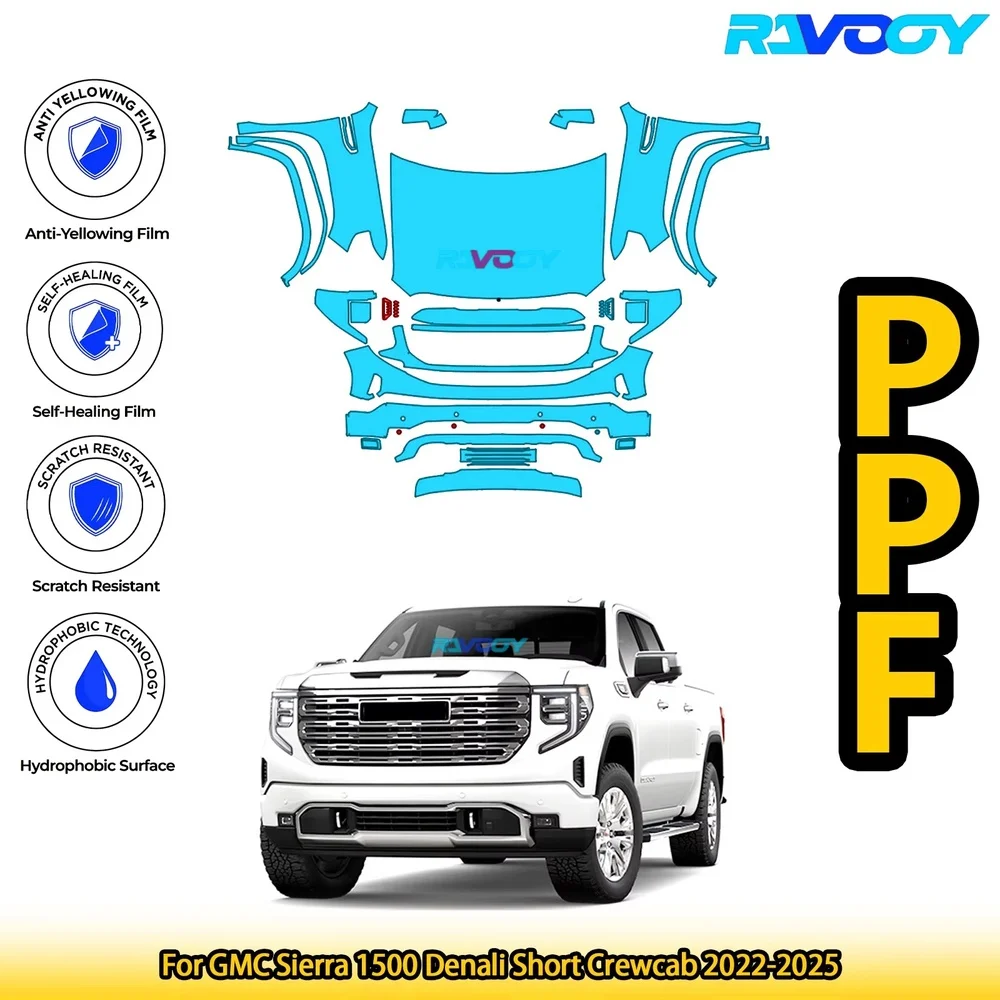 For GMC Sierra 1500 Denali Short Crewcab 2022-2025 Glossy Matte Black Precut front PPF Kit Paint Protection Film
