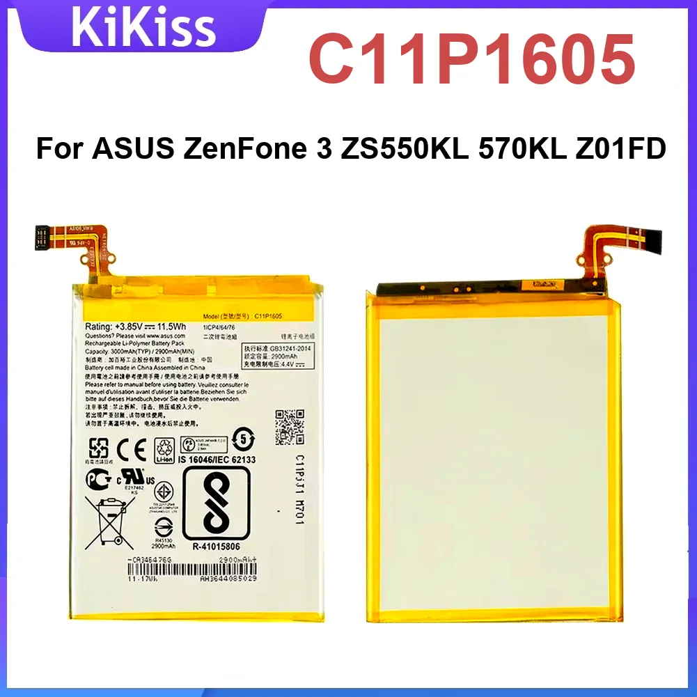 

Long-Lasting Rechargeable C11P1605 3000Mah Mobile Phone Battery For Asus Zenfone 3 ZS550KL 570KL Z01FD