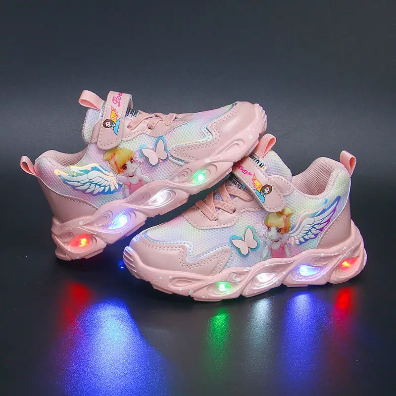 Light Up Sport Shoes Luminous Kid Sneakers Cartoon Princess Baby Girls Casual Shoes Children Walking Running Shoes With Lights