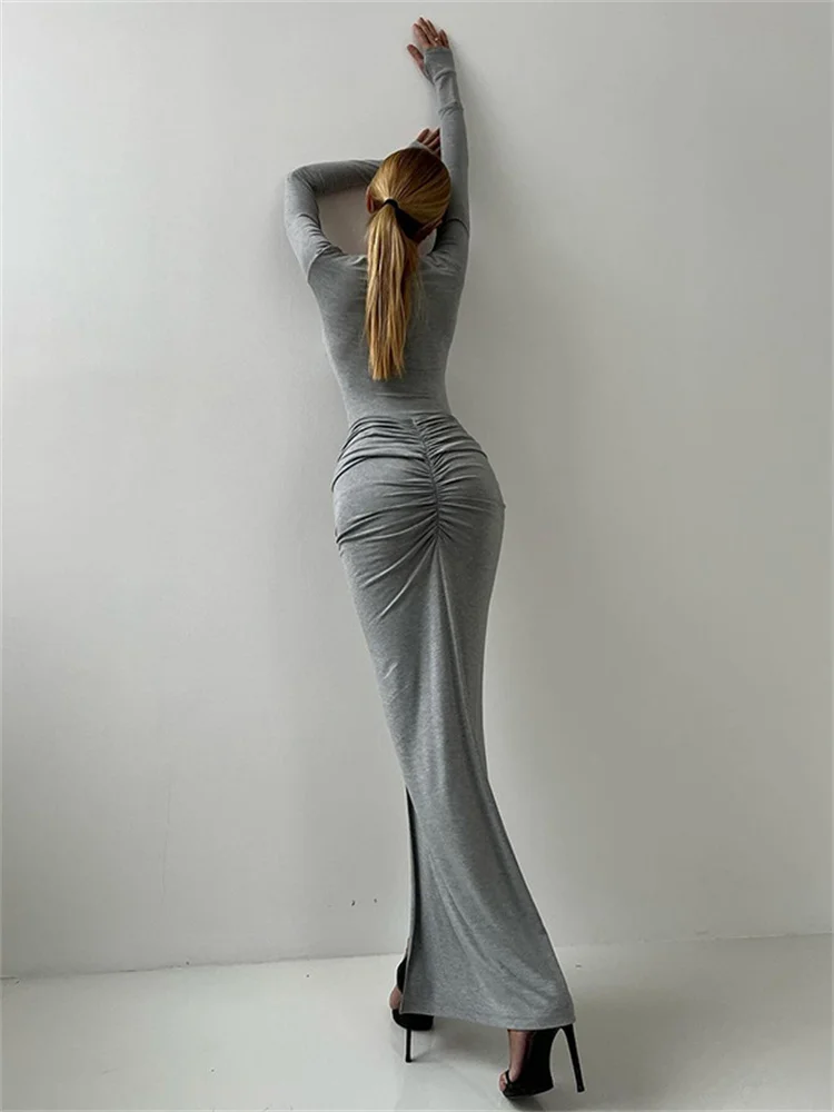 InGrily Mode Élégant Simple Femmes 2 Pièce Ensemble Solide Élastique Body Tops + Pêche Fesses Enveloppé Longues Jupes Costumes assortis