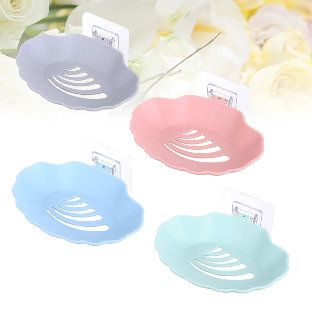 

4Pcs Strong Construction Soap Holders Easy Use Bathroom Kitchen Countertop Drainable Dish Racks Green Blue Grey Pink