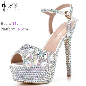 時尚鑽石婚鞋 女士 14公分高跟露趾高跟防水厚底派對鞋 8 最佳銷售 鑽石高跟鞋 - №3
