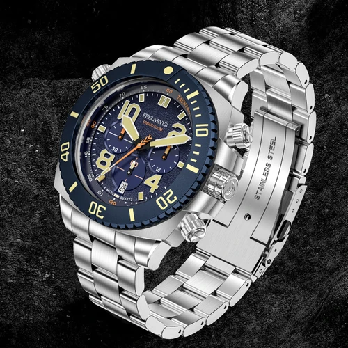 Imagen 2 del producto Marca LIGE FeelNever, relojes de cuarzo para hombre, acero inoxidable, cristal de zafiro de buceo, Esfera Grande, cronógrafo resistente al agua, reloj de moda para hombre