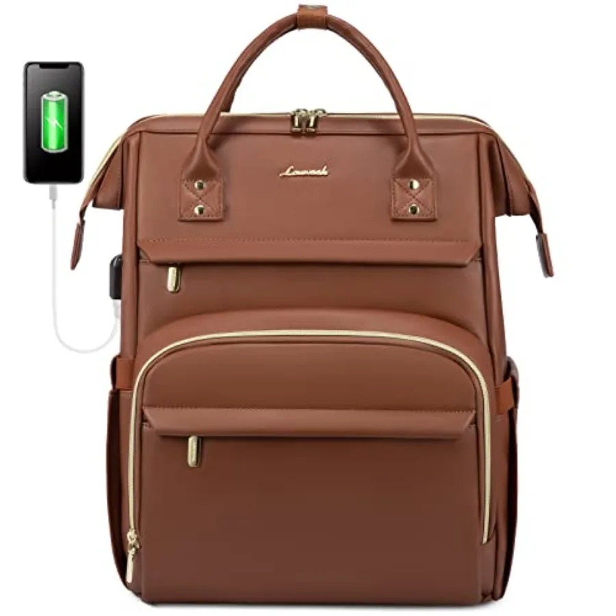 

Leather Laptop Backpack for Women Travel Purse Nurse Teacher Carry On Backpack Computer Bag Professional College Busess Work Ba